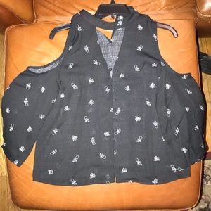 Black Button-Down Cactus Blouse